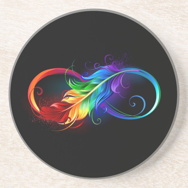 Infinity Symbol with Rainbow Feather Coaster (Front)
