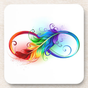 Infinity Symbol with Rainbow Feather Coaster