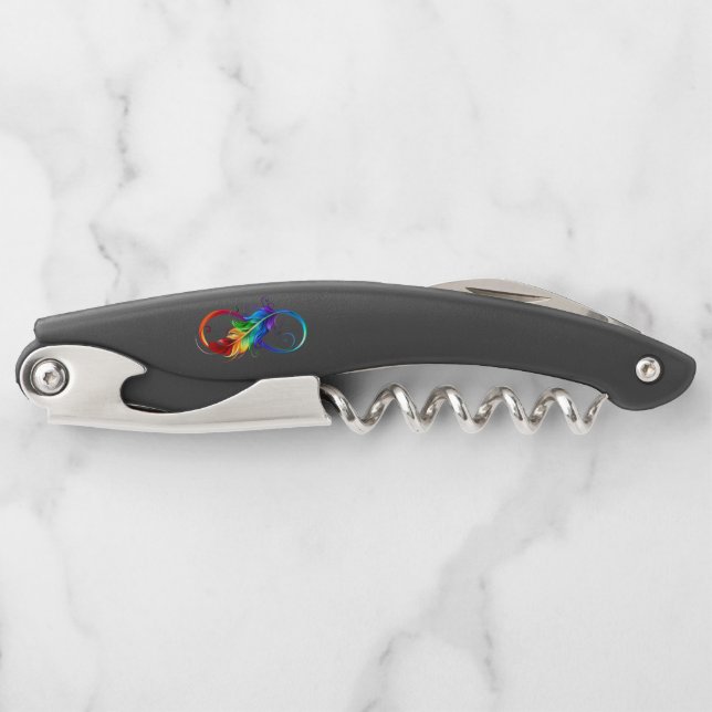 Infinity Symbol with Rainbow Feather Corkscrew (Front)