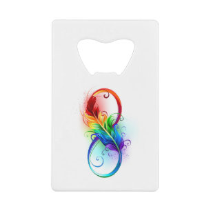 Infinity Symbol with Rainbow Feather Credit Card Bottle Opener