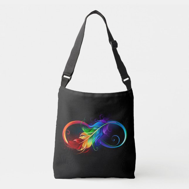 Infinity Symbol with Rainbow Feather Crossbody Bag (Front)