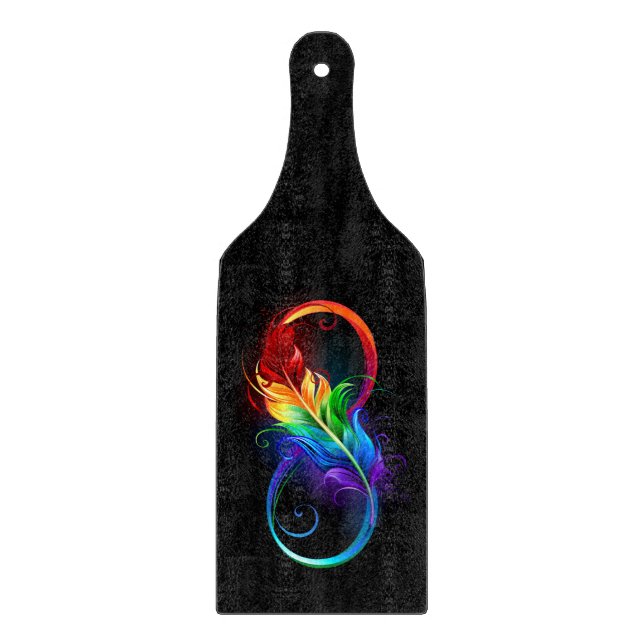 Infinity Symbol with Rainbow Feather Cutting Board (Front)