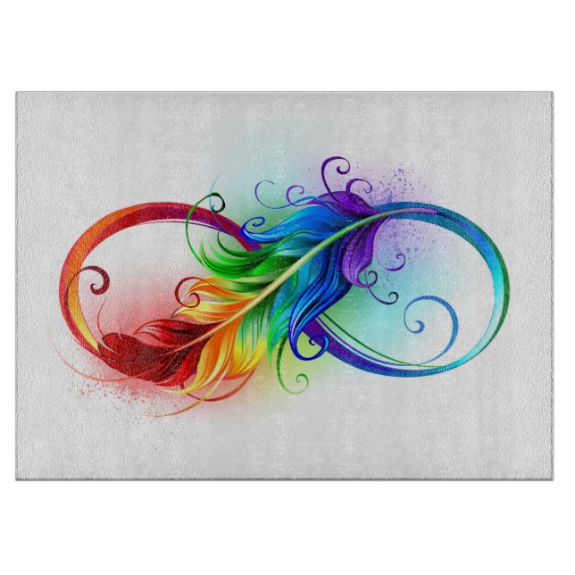 Infinity Symbol with Rainbow Feather Cutting Board (Front)