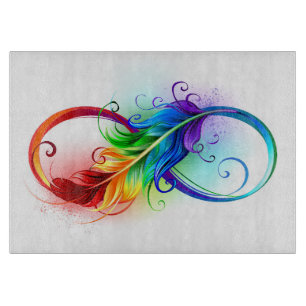 Infinity Symbol with Rainbow Feather Cutting Board