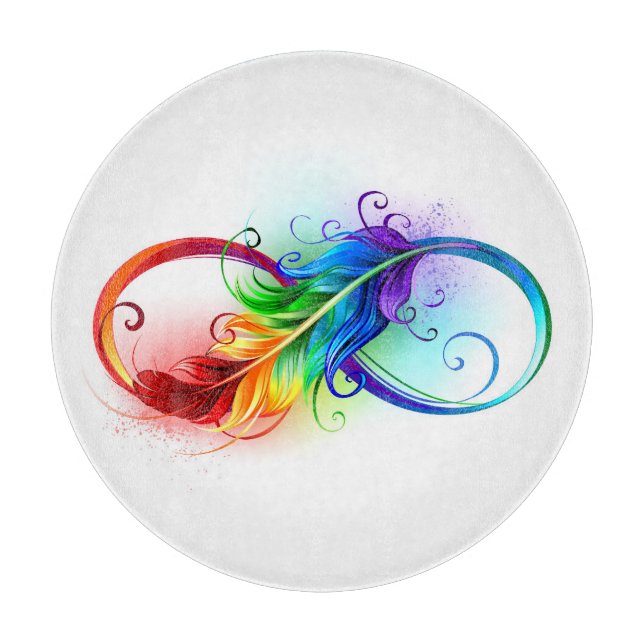 Infinity Symbol with Rainbow Feather Cutting Board (Front)
