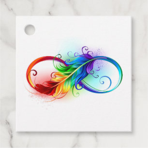 Infinity Symbol with Rainbow Feather Favour Tags