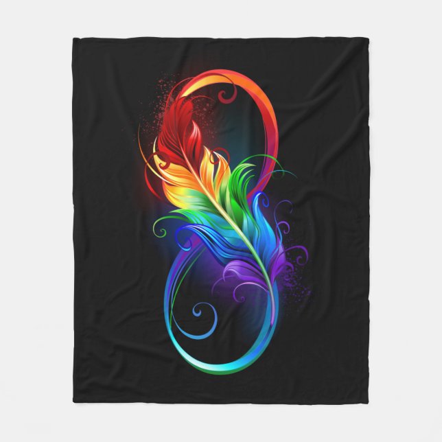 Infinity Symbol with Rainbow Feather Fleece Blanket (Front)