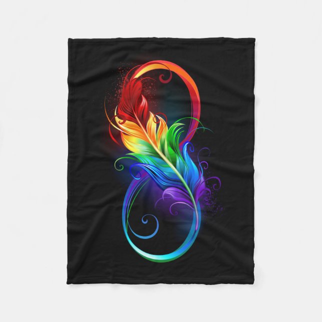 Infinity Symbol with Rainbow Feather Fleece Blanket (Front)