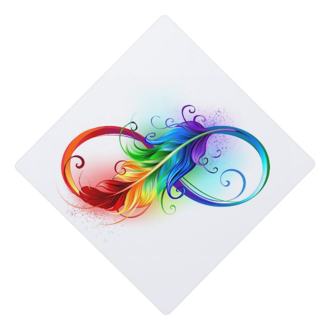 Infinity Symbol with Rainbow Feather Graduation Cap Topper (Front)