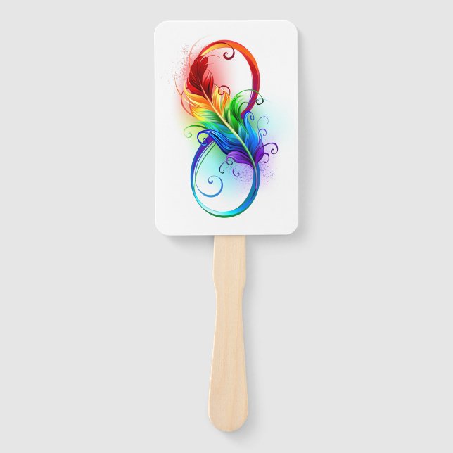 Infinity Symbol with Rainbow Feather Hand Fan (Front)