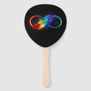 Infinity Symbol with Rainbow Feather Hand Fan
