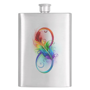 Infinity Symbol with Rainbow Feather Hip Flask