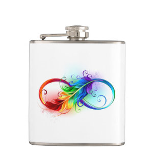 Infinity Symbol with Rainbow Feather Hip Flask