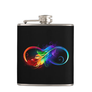 Infinity Symbol with Rainbow Feather Hip Flask