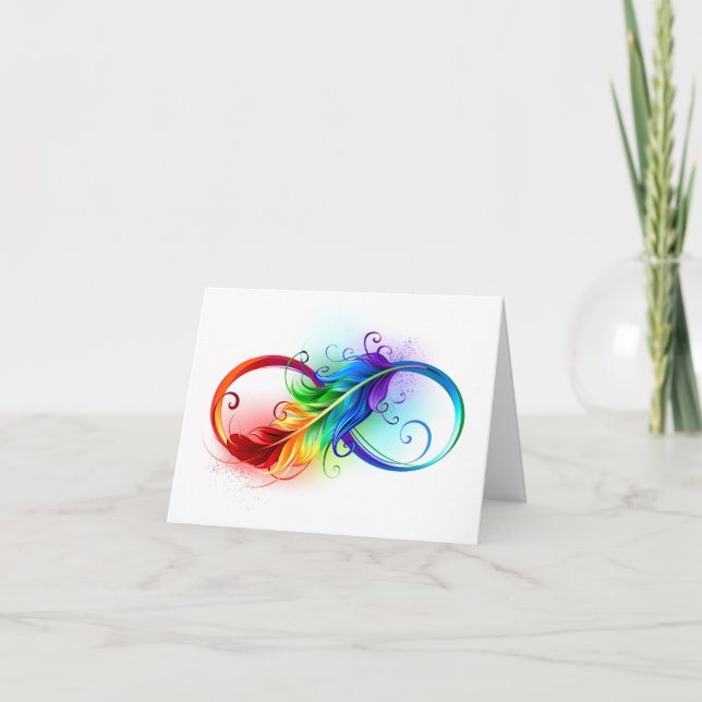 Infinity Symbol with Rainbow Feather Holiday Card (Front)