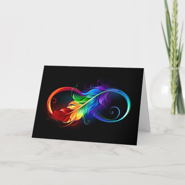 Infinity Symbol with Rainbow Feather Holiday Card (Front)