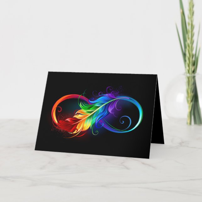 Infinity Symbol with Rainbow Feather Invitation (Front)