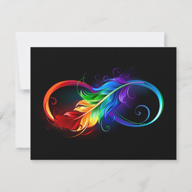Infinity Symbol with Rainbow Feather Invitation (Front)