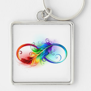 Infinity Symbol with Rainbow Feather Keychain