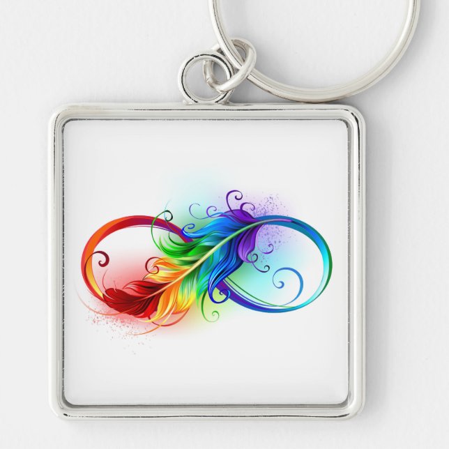 Infinity Symbol with Rainbow Feather Keychain (Front)