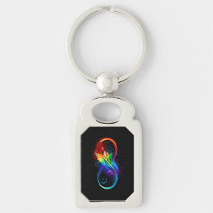 Infinity Symbol with Rainbow Feather Keychain
