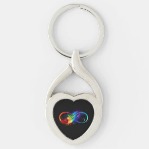 Infinity Symbol with Rainbow Feather Keychain
