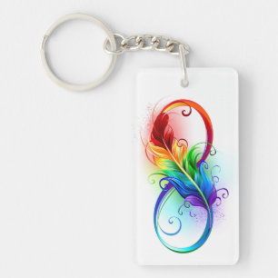 Infinity Symbol with Rainbow Feather Keychain