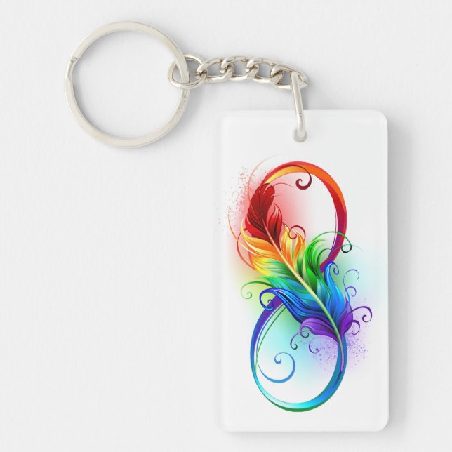 Infinity Symbol with Rainbow Feather Keychain (Front)