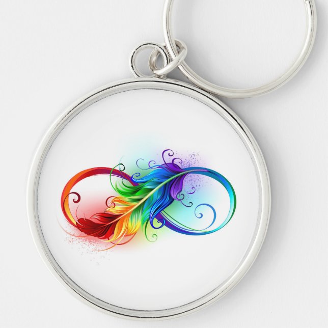 Infinity Symbol with Rainbow Feather Keychain (Front)