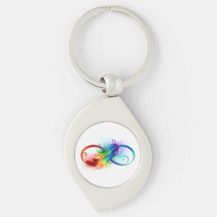 Infinity Symbol with Rainbow Feather Keychain