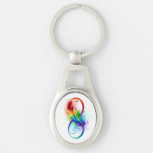 Infinity Symbol with Rainbow Feather Keychain