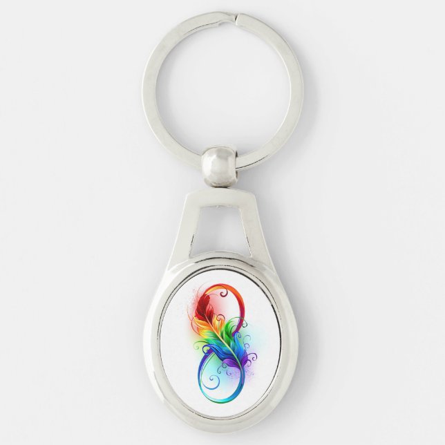 Infinity Symbol with Rainbow Feather Keychain (Front)