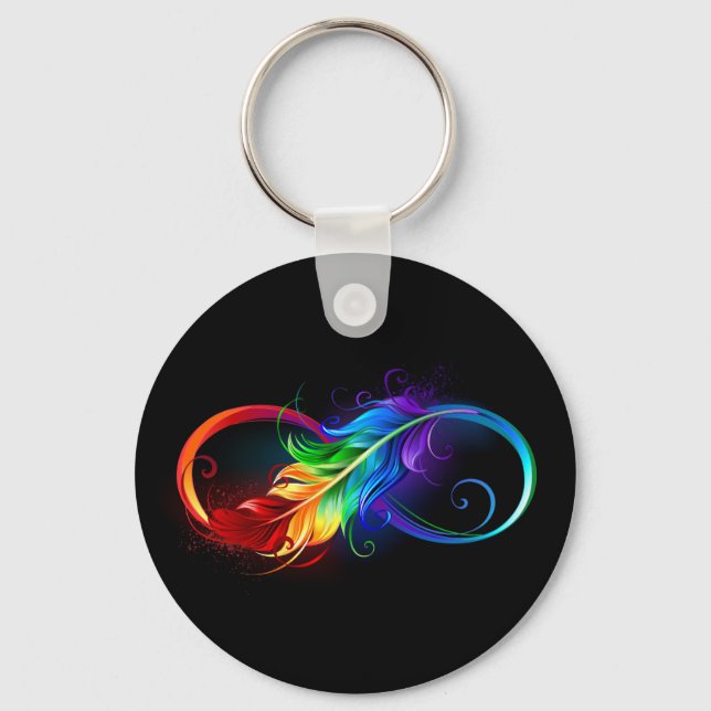 Infinity Symbol with Rainbow Feather Keychain (Front)