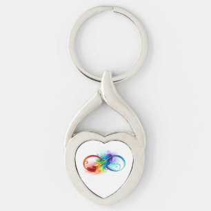 Infinity Symbol with Rainbow Feather Keychain