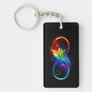 Infinity Symbol with Rainbow Feather Keychain