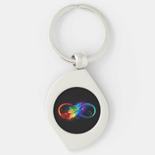 Infinity Symbol with Rainbow Feather Keychain