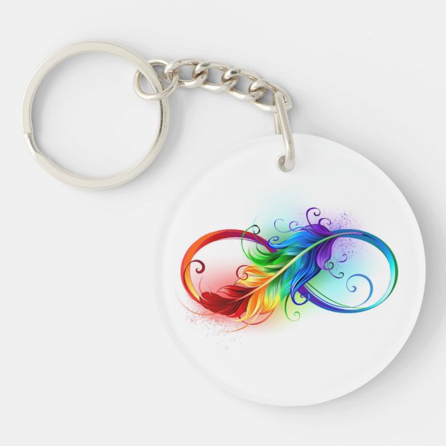 Infinity Symbol with Rainbow Feather Keychain (Front)