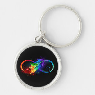 Infinity Symbol with Rainbow Feather Keychain
