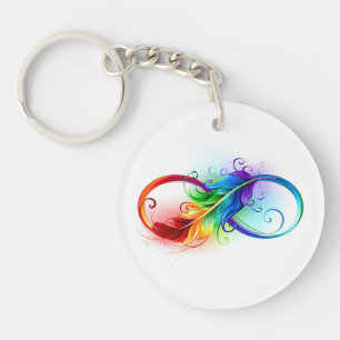 Infinity Symbol with Rainbow Feather Keychain