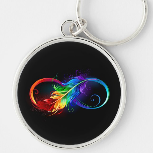 Infinity Symbol with Rainbow Feather Keychain (Front)