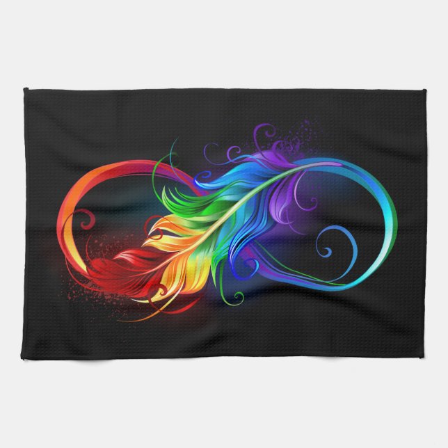 Infinity Symbol with Rainbow Feather Kitchen Towel (Horizontal)