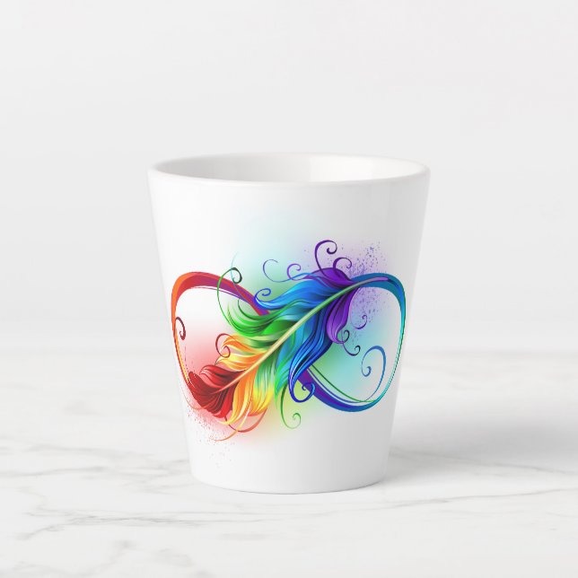 Infinity Symbol with Rainbow Feather Latte Mug (Front)
