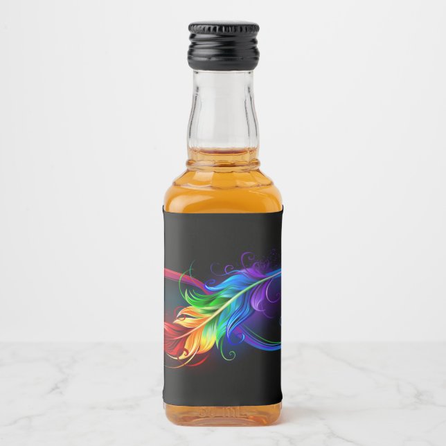 Infinity Symbol with Rainbow Feather Liquor Bottle Label (Front)