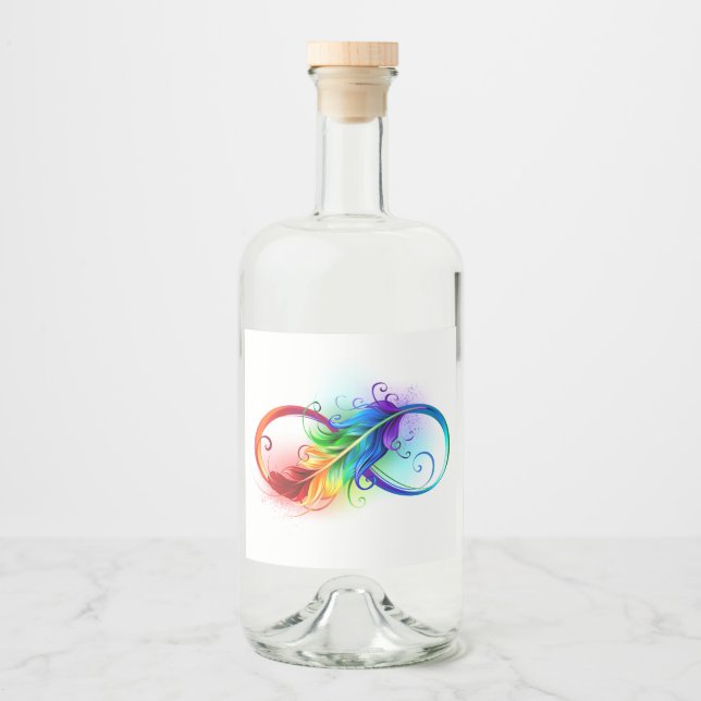 Infinity Symbol with Rainbow Feather Liquor Bottle Label (Front)