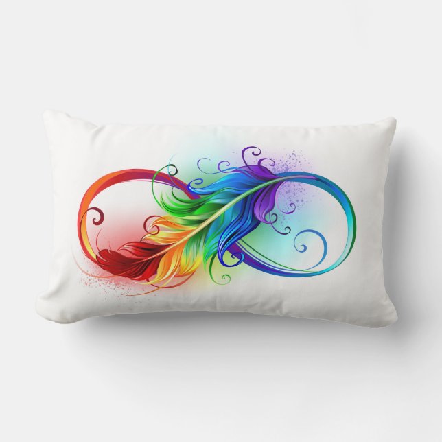 Infinity Symbol with Rainbow Feather Lumbar Pillow (Front)