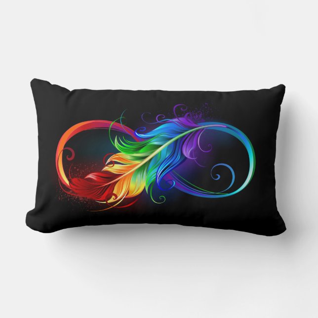 Infinity Symbol with Rainbow Feather Lumbar Pillow (Front)