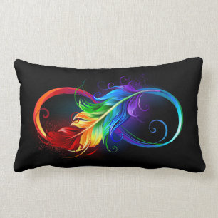 Infinity Symbol with Rainbow Feather Lumbar Pillow