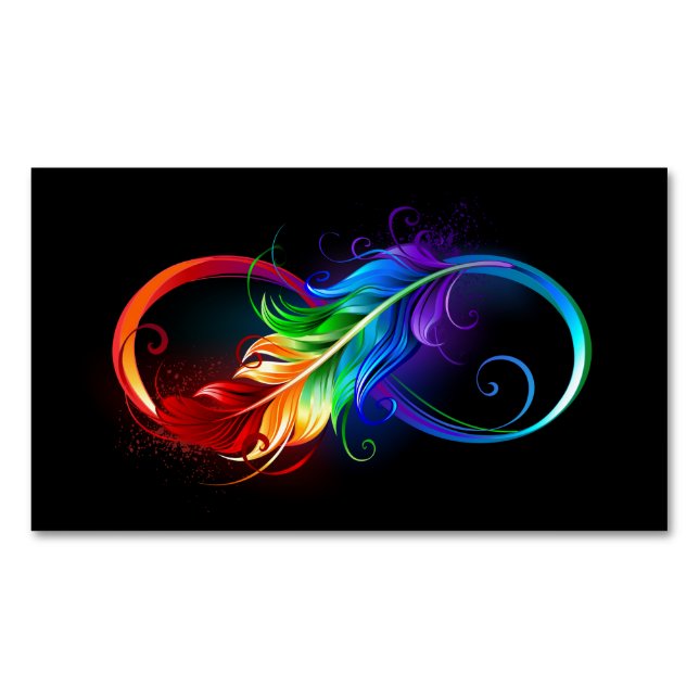 Infinity Symbol with Rainbow Feather Magnetic Business Card (Front)