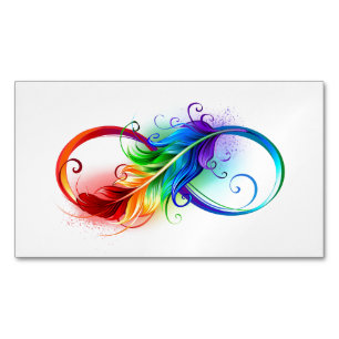 Infinity Symbol with Rainbow Feather Magnetic Business Card