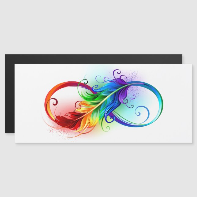 Infinity Symbol with Rainbow Feather Magnetic Invitation (Front/Back)